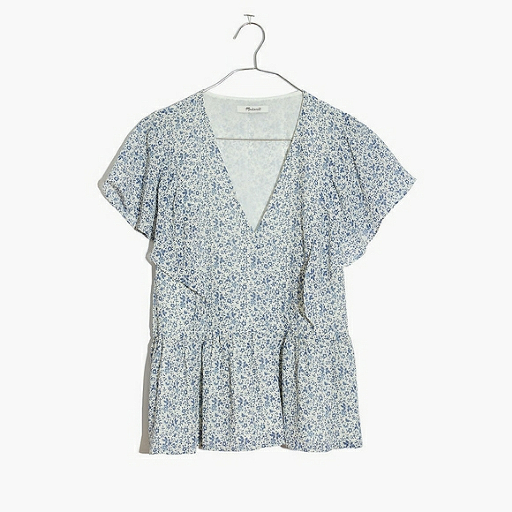 Madewell Georgette Ruffle Sleeve Peplum Top in Americana Floral